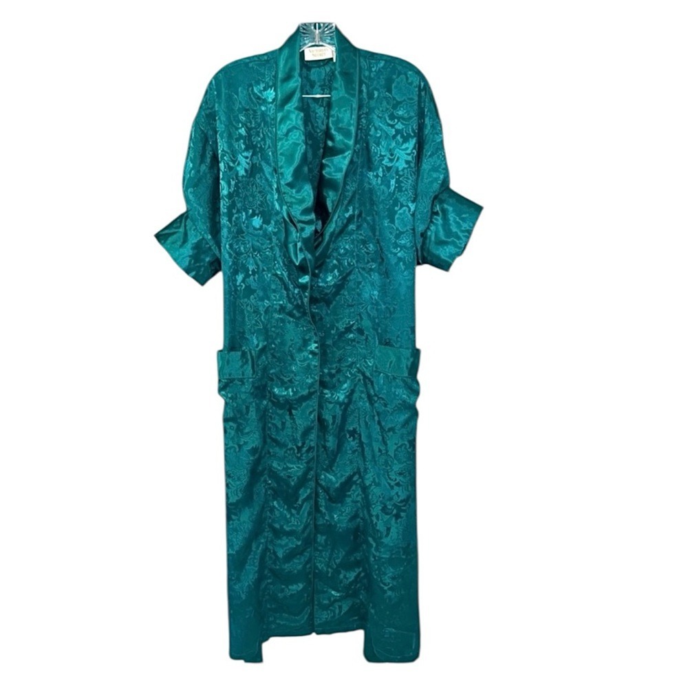 Victoria's Secret Vintage Gold Label Green Short Sleeve Ruffled Robe